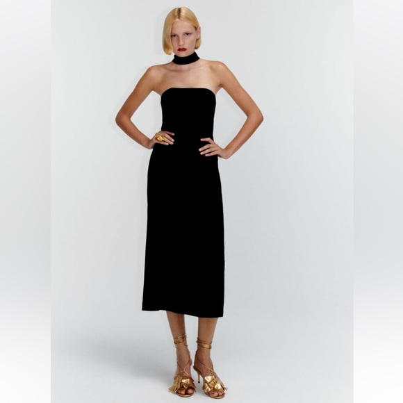 Zara Strapless Draped Dress with Choker (XS) NWT - Picture 1 of 11